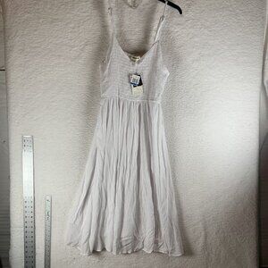 Miken Midi Dress Cover-Up Women XL White Rayon Smocked Sleeveless Swimsuit S9507